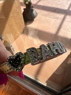 Gold leather Rhinestone 'BAHUS' Heart Accent  DOG COLLAR